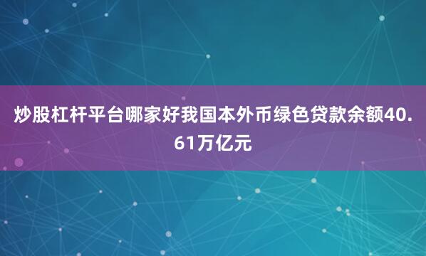 炒股杠杆平台哪家好我国本外币绿色贷款余额40.61万亿元